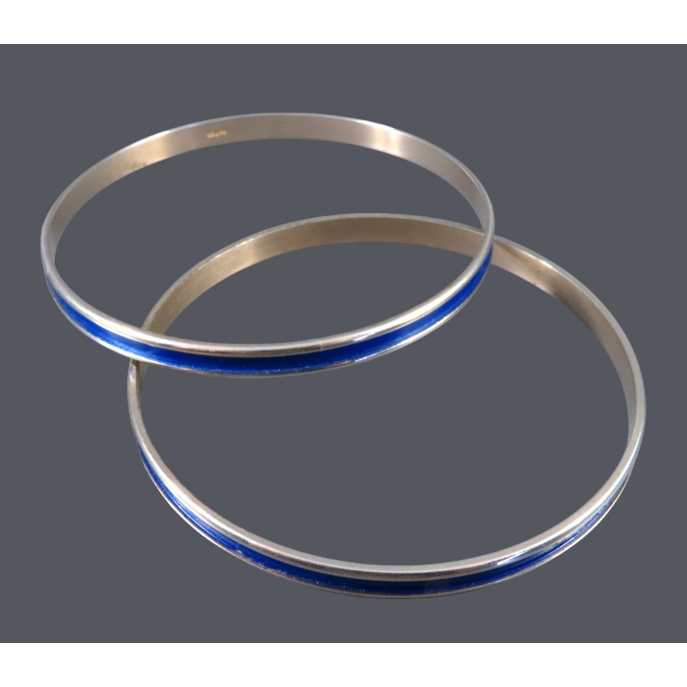 SET/LOT OF 2, Napier Silver Tone SKINNY BANGLE BRACELETS Royal Blue Enamel MCM